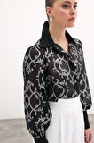Sateen Desenli Şifon Kadın Gömlek 1702-2538