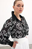 Sateen Desenli Şifon Kadın Gömlek 1702-2538