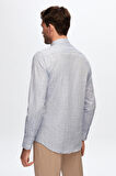 Ds Damat Slim Fit Mavi Keten Görünümlü Hakım Yaka %100 Pamuk Flamlı Gömlek 0HC02ORT03091 0HC02ORT03091