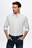 Ds Damat Slim Fit Açık Mavi Keten Görünümlü Hakım Yaka %100 Pamuk Flamlı Gömlek 0HC02ORT03091 0HC02ORT03091