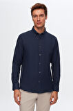 Ds Damat Slim Fit Lacivert Armürlü Düğmeli Yaka Pamuklu Gömlek 1HC02ORT96265 1HC02ORT96265