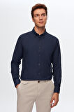 Ds Damat Slim Fit Lacivert Armürlü Düğmeli Yaka Pamuklu Gömlek 1HC02ORT96265 1HC02ORT96265
