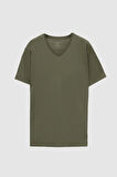 Ds Damat Slim Fit Haki V Yaka %100 Pamuk T-Shirt 4HC141996755M