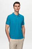Ds Damat Regular Fit Lacivert/Turkuaz/Beyaz Pike Dokulu %100 Pamuk Polo Yaka T-Shirt