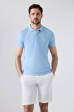 D'S Damat Regular Fit Açık Mavi Pike Dokulu %100 Pamuk Kıvrılmaz Polo Yaka Nakışlı T-Shirt 4HC14ORT51000
