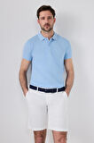 D'S Damat Regular Fit Açık Mavi Pike Dokulu %100 Pamuk Kıvrılmaz Polo Yaka Nakışlı T-Shirt 4HC14ORT51000