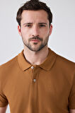 D'S Damat Regular Fit Tütün Pike Dokulu %100 Pamuk Kıvrılmaz Polo Yaka Nakışlı T-Shirt 4HC14ORT51000