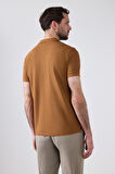 D'S Damat Regular Fit Tütün Pike Dokulu %100 Pamuk Kıvrılmaz Polo Yaka Nakışlı T-Shirt 4HC14ORT51000