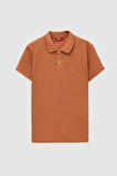 D'S Damat Regular Fit Tütün Pike Dokulu %100 Pamuk Kıvrılmaz Polo Yaka Nakışlı T-Shirt 4HC14ORT51000