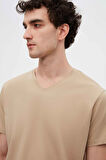 Ds Damat Slim Fit Bej V Yaka %100 Pamuk T-Shirt 4HC141996755M