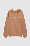 Twn Relaxed Fit Tütün Nakışlı 3 İplik Kapüşonlu Sweatshirt