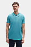 Ds Damat Regular Fit Turkuaz %100 Pamuklu Uzun Ömürlü Kıvrılmaz Polo Yaka Nakışlı T-Shirt