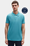 Ds Damat Regular Fit Turkuaz %100 Pamuklu Uzun Ömürlü Kıvrılmaz Polo Yaka Nakışlı T-Shirt