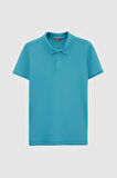 Ds Damat Regular Fit Turkuaz %100 Pamuklu Uzun Ömürlü Kıvrılmaz Polo Yaka Nakışlı T-Shirt