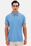 Ds Damat Regular Fit Açık İndigo %100 Pamuklu Uzun Ömürlü Kıvrılmaz Polo Yaka Nakışlı T-Shirt