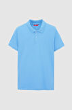 Ds Damat Regular Fit Açık İndigo %100 Pamuklu Uzun Ömürlü Kıvrılmaz Polo Yaka Nakışlı T-Shirt