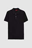 Ds Damat Regular Fit Siyah %100 Pamuklu Uzun Ömürlü Kıvrılmaz Polo Yaka Nakışlı T-Shirt