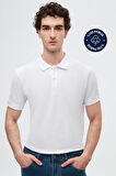 Ds Damat Regular Fit Beyaz %100 Pamuklu Uzun Ömürlü Kıvrılmaz Polo Yaka Nakışlı T-Shirt