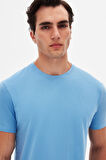 Ds Damat Slim Fit Açık İndigo Bisiklet Yaka %100 Pamuklu Nefes Alabilen T-Shirt