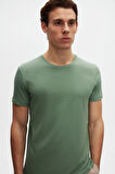 Ds Damat Slim Fit Yeşil Bisiklet Yaka %100 Pamuklu Nefes Alabilen T-Shirt