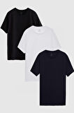 Ds Damat Slim Fit Siyah/Beyaz/Lacivert 3'Lü T-Shirt