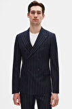 Ds Damat Regular Fit Lacivert Çizgili Kruvaze Takim Elbise 4HF05ORT01588