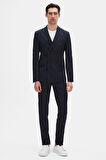 Ds Damat Regular Fit Lacivert Çizgili Kruvaze Takim Elbise 4HF05ORT01588