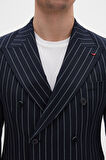 Ds Damat Regular Fit Lacivert Çizgili Kruvaze Takim Elbise 4HF05ORT01588