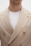 Ds Damat Regular Fit Bej Çizgili Kruvaze Takim Elbise 4HF05ORT01588