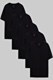 Ds Damat Siyah 5'Li Oversize %100 Pamuk T-Shirt