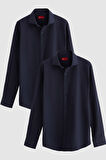 Ds Damat Slim Fit Lacivert İtalyan Yaka Dar Kesim Klasik Kravatlık  Uzun Kollu Kolay Ütülenebilir Ne 2HF02ORTBN85