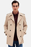 Ds Damat Regular Fit Koyu Bej Apoletli Beli Kemerli Pardösü/Trenckot