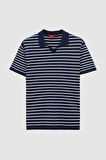 Ds Damat Slim Fit Lacivert Rayon Polo Yaka Fermuarlı Triko T-Shirt 4HF06ORT10005