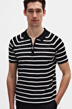 Ds Damat Slim Fit Siyah Rayon Polo Yaka Fermuarlı Triko T-Shirt 4HF06ORT10002