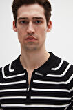 Ds Damat Slim Fit Siyah Rayon Polo Yaka Fermuarlı Triko T-Shirt 4HF06ORT10002
