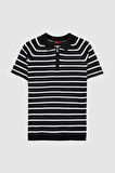 Ds Damat Slim Fit Siyah Rayon Polo Yaka Fermuarlı Triko T-Shirt 4HF06ORT10002