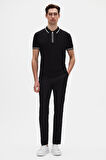 Ds Damat Slim Fit Siyah Rayon Polo Yaka Fermuarlı Triko T-Shirt 4HF06ORT10004