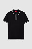 Ds Damat Slim Fit Siyah Rayon Polo Yaka Fermuarlı Triko T-Shirt 4HF06ORT10004