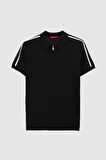 Ds Damat Slim Fit Siyah Rayon Polo Yaka Fermuarlı Triko T-Shirt 4HF06ORT10006