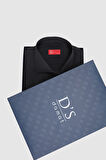 Ds Damat Slim Fit Siyah İtalyan Yaka Dar Kesim Klasik Kravatlık Uzun Kol Kolay Ütülenebilir Gömlek