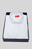 Ds Damat Slim Fit Beyaz İtalyan Yaka Dar Kesim Klasik Kravatlık Uzun Kol Kolay Ütülenebilir Gömlek