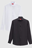 Ds Damat Slim Fit Siyah/Beyaz İtalyan Yaka Kolay Ütülenebilir 2'Li Gömlek