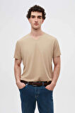 Ds Damat Slim Fit Kahve/Bej/Beyaz 3'Lü Set V Yaka T-Shirt
