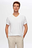 Ds Damat Slim Fit Kahve/Bej/Beyaz 3'Lü Set V Yaka T-Shirt
