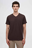Ds Damat Slim Fit Kahve/Bej/Beyaz 3'Lü Set V Yaka T-Shirt