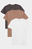 Ds Damat Slim Fit Antrasit/vizon/beyaz 3'lü T-Shirt 4HC14ORTBN533