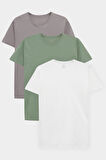 Ds Damat Slim Fit Gri/yeşil/beyaz 3'lü T-Shirt 4HC14ORTBN533