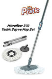 3'lü Set 360 Derece Döner Set Uyumlu Temizlik Seti Yedek Sap Başlık Mikrofiber Paspas Ve Mop