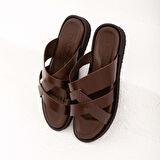 Tamer Tanca Erkek Hakiki Deri Kahverengi Günlük Terlik 876 448 ERK TRLK Y22 KAHVE