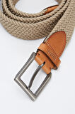 Valmenti Erkek Bej Deri & Tekstil Casual Kemer 483 339830-V ERK KMR Y23